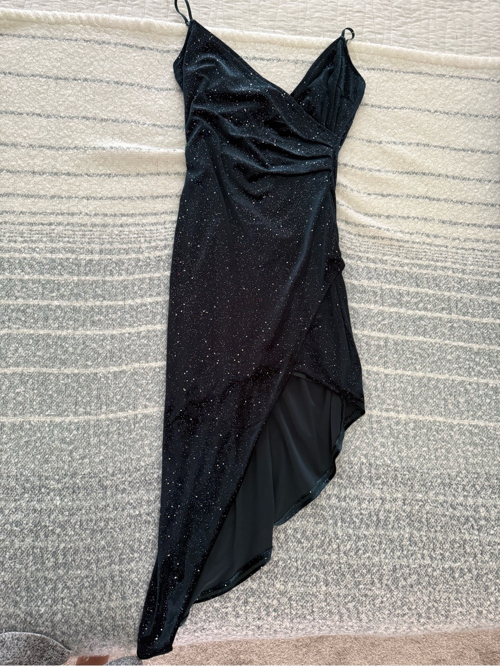 Honey and Rosie Black Glitter Asymmetrical Slip Dress